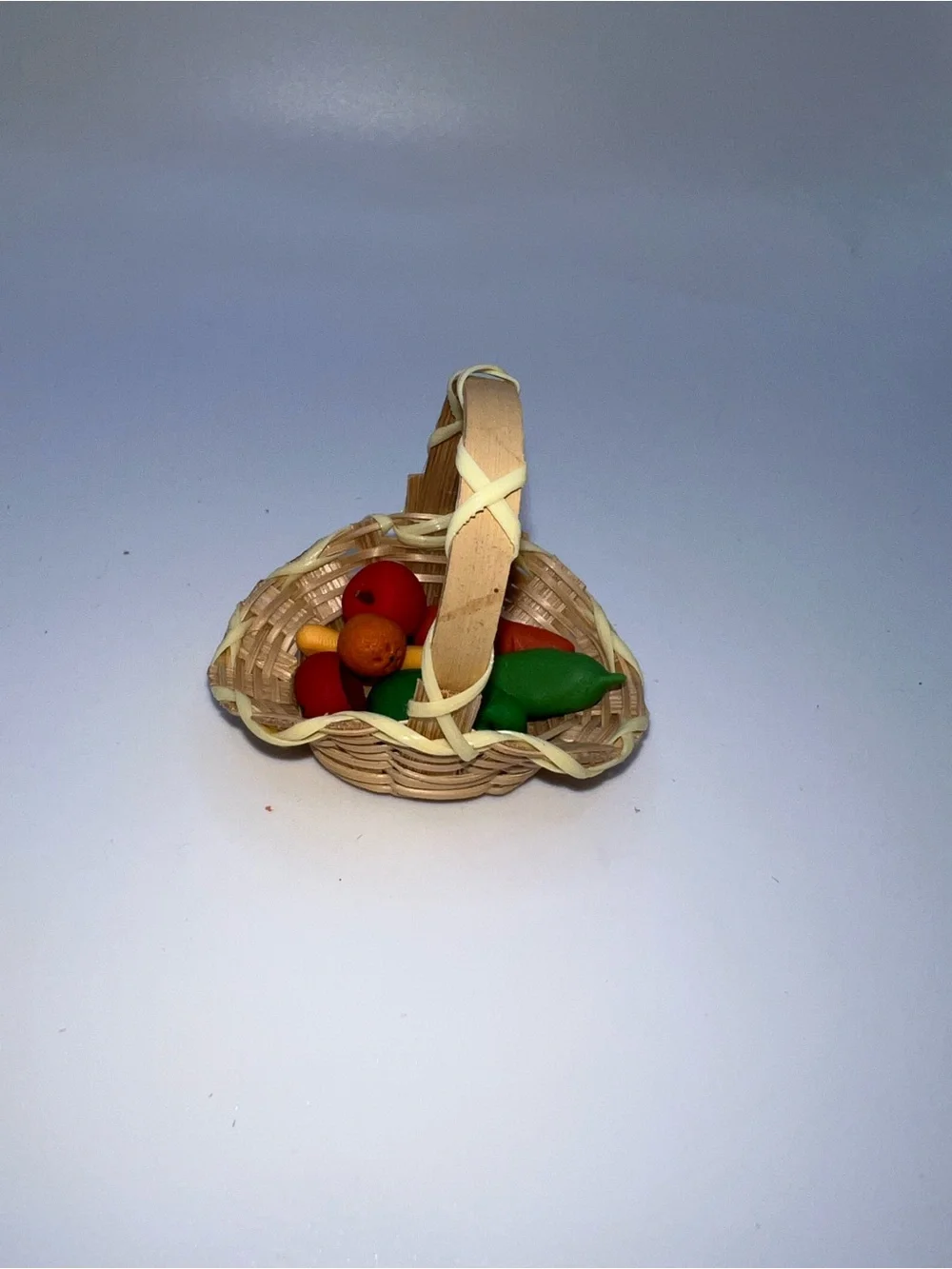 Miniature Wicker Basket with Colorful Clay Vegetables